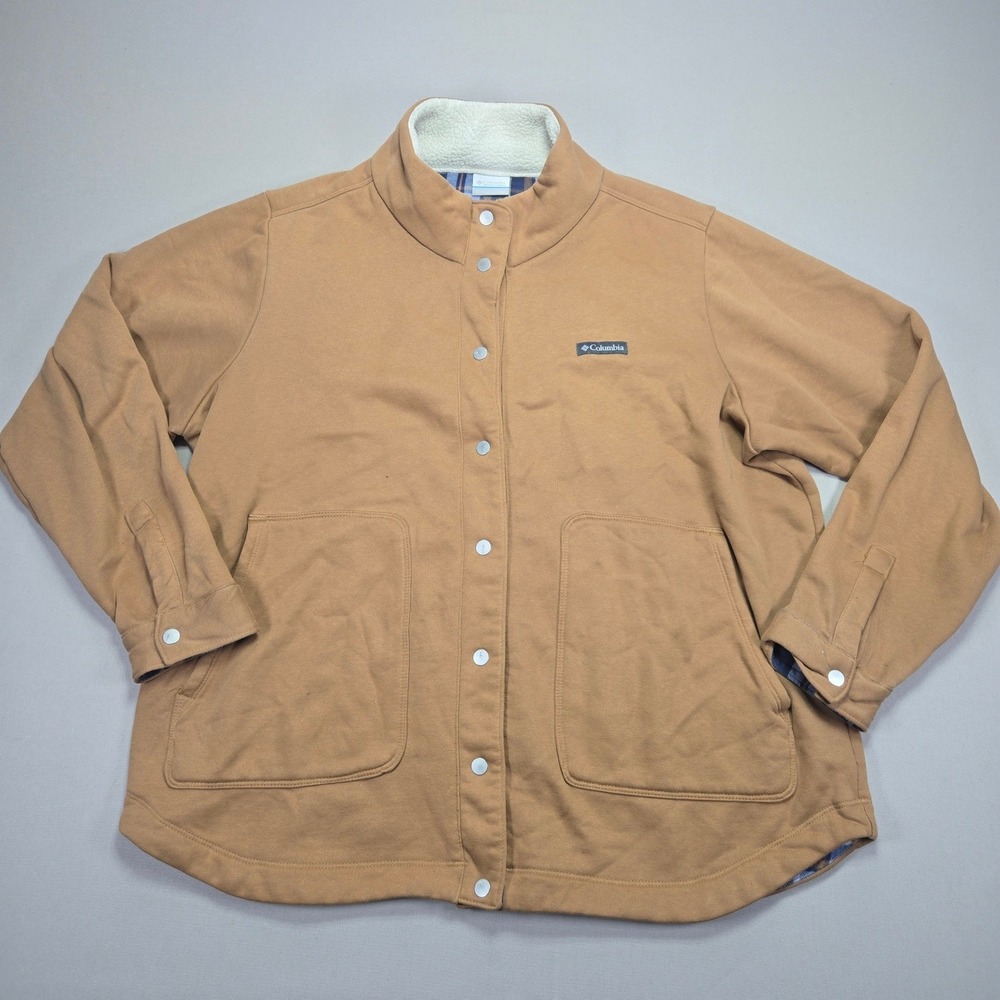 Columbia Jacket Barn Coat Fleece Lined Plaid Trim Snap Front Brown Men 2XL